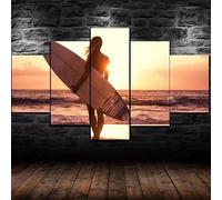 5 piezas de arte de pared Surf Surfer Surfista Chica Playa impresión de lienzo de pared arte pintura,impresión en lienzo 5 piezas,cuadro sobre lienzo,cuadro en lienzo impresión de 5 piezas 150x80cm