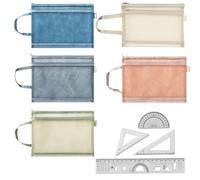 5 Piezas De Bolsa De Documentos De Malla Y 1 Juego De Regla, Bolsa De Almacenamiento De Documentos Portátil, Bolsa De Clasificación De Papel De Prueba, Útiles Escolares.