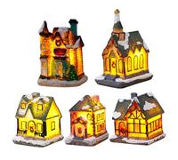 5 piezas de casa de pueblo de Navidad con iluminación LED, adorable pueblo de Navidad, funciona con pilas, juegos de pueblo de Navidad para decoración de fiesta interior de Navidad, regalos de cumplea