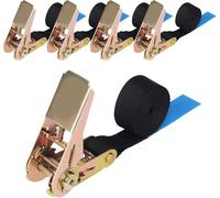 5 Piezas de Correas de Sujeción de Trinquete, Correas de Tensión Negras de 25 mm x 2m con 800kg,Adecuado para Asegurar Coches, Remolques y Carga de Bicicletas.,Según DIN EN 12195-2 Estándar