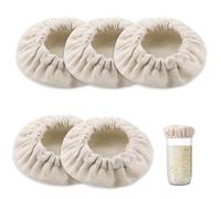 5 Piezas de Cubiertas de Tela para Tarros de Masa Madre, Cubiertas de Tela de Algodón para Tarros Cubierta de Fermentación de Pan Sin Blanquear Tapa de Tela para Boca de Tarro de 8-10cm