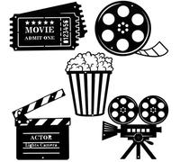 5 piezas de decoración de cine en casa, cine, decoración de la habitación, cine y palomitas de maíz, carrete de película de metal, letrero de pared de cine en casa, señal de acción, cine, película,