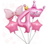 5 piezas de decoración de fiesta infantil con corona rosa número 4 como tema con globos metálicos, globos de aluminio reutilizables para celebración de 4º cumpleaños