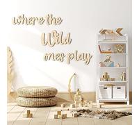 5 piezas de decoración de pared para sala de juegos de 15.4 x 18 pulgadas, 3D Where The Wild Ones Play Nursery Sign Decoración de pared de madera para niños pequeños decoración de habitación de niños