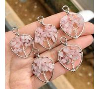 5 Piezas de Gemas de Yoga de Cuarzo Rosa, Colgantes de árbol de la Vida, Amuleto curativo de Reiki, predeterminado