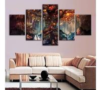5 piezas de lienzo de arte de pared,5 piezas lienzo Árbol De La Vida Resumen Árbol Mágico Bosque,5 piezas cuadro lienzo,Cuadros Decoracion Salon 5 Piezas Cuadro,5 Piezas Cuadro sobre Lienzo 100x55cm