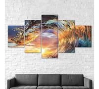5 piezas de lienzo de arte de pared,5 piezas lienzo escena del océano ola playa al atardecer,5 piezas cuadro lienzo,Cuadros Decoracion Salon 5 Piezas Cuadro,5 Piezas Cuadro sobre Lienzo 150x80cm
