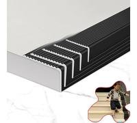 5 Piezas de Perfil de Aluminio para escaleras, Protector de Borde en Forma de L, moldura Antideslizante para escaleras de 2" de Ancho para escalones de baldosas/Madera (Negro, 120 cm x 47")