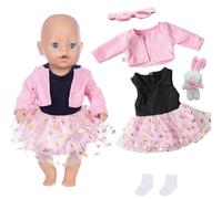 5 piezas de ropa de muñeca dulce para muñecas de 35 - 43 cm, ropa de muñecas de 35 - 43 cm, ropa con falda de tul, chaqueta rosa, calcetines, muñeca de conejo, compatible con muñecas Born Baby Muñecas