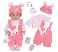 5 piezas de ropa de muñeca para muñecas de 35 - 18 pulgadas, 35 - 43 cm, lindo conejito rosa, ropa de muñeca de bebé, trajes rosered conejito, top+gorro con orejas de conejo+calcetines+colgante de