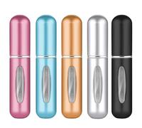 5 piezas de viaje mini botella set, 5 ml perfume hermético botella de vaporizador, botella de pulverización vacía fácil de recargar, portátil mujer actividades al aire libre vacaciones y negocio bolsa