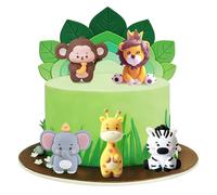 5 Piezas Decoracion Tarta Animale, Cake Topper Animale, Topper Tarta Animales Selva con Cebra, Elefante, Mono, Jirafa, Leone, Decoracion Pastel Animales para Baby Shower Fiesta Cumpleaños (B)