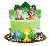 5 Piezas Decoracion Tarta Animale, Cake Topper Animale, Topper Tarta Animales Selva con Cebra, Elefante, Mono, Jirafa, Leone, Decoracion Pastel Animales para Baby Shower Fiesta Cumpleaños (A)
