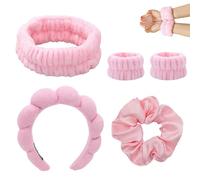 5 Piezas Diademas de Spa Set, Diadema de Maquillaje con Correa para la Muñeca, Banda para el Cabello, Círculo para el Cabello, Esponja Diademas Faciales de Spa para Remover el Maquillaje, Ducha