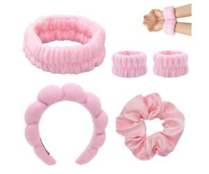 5 Piezas Diademas de Spa Set, Diadema de Maquillaje con Correa para la Muñeca, Banda para el Cabello, Círculo para el Cabello, Esponja Diademas Faciales de Spa para Remover el Maquillaje, Ducha