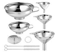 5 Piezas Embudos de Acero Inoxidable - embudo de Boca Ancha y mini apilable, con 2 Cepillos de Limpieza y filtro acero inoxidable para Filtrar Líquidos, Mermelada y Polvo