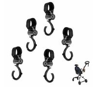 5 Piezas Ganchos Carro Bebe Multifuncional Gancho Carrito Bebé Rotación 360° Accesorios de Bolsos para Carritos de Bebe y Silla de paseo(Negro)