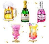 5 Piezas Globos de Champán, XXL Gigante Globos de Cerveza, Globos de Aluminio de Cerveza, Globo de Helio de Cerveza para Fiesta Temática Decoracion para Bodas Cumpleaños Aniversario