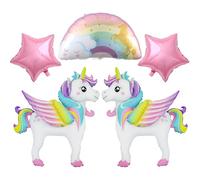 5 Piezas Globos de Papel de Aluminio, Globos de Unicornio, Globoe de Estrella Rosa, Arcoiris Globos de Cumpleaños Unicornio, Globo Helio Unicornios para Niñas Decoración de Fiesta de Cumpleaños