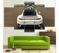 5 Piezas HD Arte Mural Impresiones Sobre Lienzo Decorativo Porsch 911 Blanco GT Coche Deportivo De Lujo Lienzo Arte Impresa Decoración Moderna para el Hogar Regalo 5 Piezas Sin marco 200*100cm
