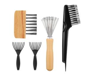 5 piezas herramienta de limpieza de cepillo para el cabello, peine de limpieza, limpiador de mango de madera para peine, para limpiar todo tipo de cepillos, alfombras, alfombra de baño