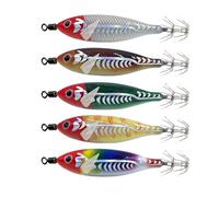 5 Piezas Jigs De Calamar Señuelos De Pesca con Diseños Camarones para Agua Salada Y Agua Dulce Camarones con Jigs Gancho Pesca Problemas Brillante
