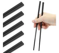 5 Piezas Juego palillos 24 cm de Fibra Vidrio, Lavables Lavavajillas, Reutilizables palillos,Antideslizantes Palillos aleación Negra,Diseño Ergonómico palillos,para sushi