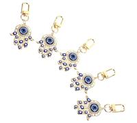 5 piezas Llavero de Mal de Ojo Dorado de Resina y Aleación para bolsas | Colgante Creativo, Mano y Ojo Múltiple, Anillo Incluido, para Llaves y Decoración de Equipaje