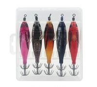 5 piezas luminal calamar Jig Hook Fishing Lere Lure Wood Camarones Bouette Duro (002)