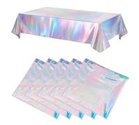 5 Piezas Manteles de Plástico Iridiscentes 137x274cm Rectangulares Manteles de Colores Brillantes, Mantel Holográfico Láser Impermeable,Mantel cumpleaños para Cumpleaños, Despedida de Soltera, Boda