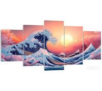 5 Piezas Océano Diamond Painting Kit Completo 100x50cm, Set 5D Diamond Painting Adultos Japón, Mosaico Bordado de Cristal, Regalo Relajante y DIY Manualidades, Arte Decoración de Pared del Hogar W5-92