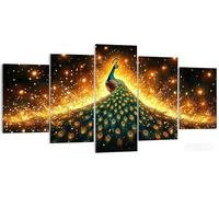 5 Piezas Pavo Real Diamond Painting Kit Completo 125x75cm, Set 5D Diamond Painting Adultos Animal, Mosaico Bordado de Cristal, Relajante y DIY Manualidades, Arte Decoración de Pared del Hogar W5-76