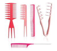 5 Piezas Peine Peluqueria,Peines de Cola,Peine de Dientes Finos | Pettine Puas Anchas,Pettine de Textura,Peines de Plástico 3 en 1,Accesorios para Peinar el Cabello Adecuados(Rosa)