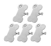 5 Piezas Placa de Identificación en Forma de Hueso | Acero Inoxidable Plata, Grabado a Doble Cara, Diseño Hueco de Pata y Hueso, para Gatos y Anillos