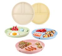 5 Piezas Plato Llano Dividido, MXTIMWAN Platos Plastico Divididos Plato Llano Dividido Irrompible Platos de Control de Porciones, Plato Dieta para Adultos y Niños, Apto para Microondas y Lavavajillas