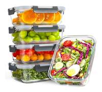 YASHE Paquete de 5 recipientes de vidrio con tapas, 1040 ml de grosor y duraderos, recipientes de vidrio apilables herméticos para preparación de comidas, almacenamiento de alimentos sin BPA para