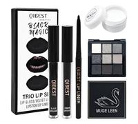 5 Piezas Set de Maquillaje Gótico, Lápiz Labial Negro 3 en 1 | Paleta de Sombras Ahumadas con 9 Colores, Base Blanco Maquillaje, Impermeable y de Larga Duración, para Carnaval Halloween