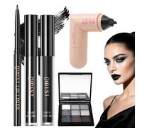 5 Piezas Set Maquillaje Gótico, 3 in 1 Pintalabios Negro Permanente | Eyeliner Stamp, Paleta de Sombras de Ojos Ahumadas 9 Colores, Impermeable y de Larga Duración, para Carnaval Halloween