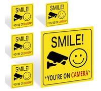 5 piezas Smile You Are On Camera Sign, señal CCTV autoadhesiva para exteriores, vinilo adhesivo CCTV reflectante para advertir/notificar a visitantes o clientes (100 mm x 100 mm)