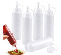 5 Piezas Squeeze Bottle, 240 ML 8oz Botella de Salsas, Dispensador de Botellas de Plástico, Condimento Botellas con Tapas, para Salsa de Tomate, Mostaza, Mayonesa, Aceite de Oliva, Salsa Picante