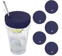 5 piezas tapas para botes de cristal, tapas ajustables con orificios, para vasos y tazas, no afecta al uso de la pajita, seguro para beber (azul oscuro).