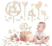 5 Piezas Topper Madera Topper Tarta Madera Bento Cake Topper Boy or Girl Cake Topper Baby Shower Oh Baby Cake Topper de Madera Baby Adornos Pastel Bautizo Scatter Decoración Madera de Género Reveal