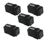 5 piezas USB 2.0 codo 90 grados trapezoidal hembra a hembra acoplador enchufe panel de pared conector - negro