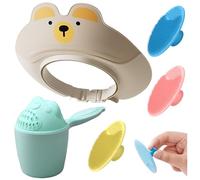5 Piezas Visera Para Ducha de Niños Gorro de Ducha para Niños Ajustable Sombrero Ducha Bebe con 1 Taza de Lavado de Cabello, 3 Cepillos para el Cabello para el Lavado de Cabello Infantil 2 a 12 Años