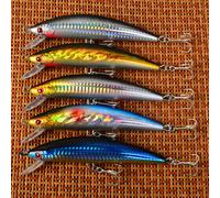 5 piezas Wobbler Minnow Hundido de Plástico Duro, Artificial para Pesca, Señuelo, , , Ojos 3D, Crankbait