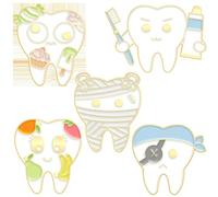 5 pines esmaltados para proteger tus dientes para luchar contra la caries dental, pin de solapa para dentista, enfermería, divertido broche de concienciación sobre la salud de los dientes, mochila