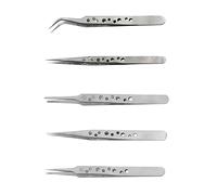 5 pinzas antiestáticas de acero inoxidable, 4 pinzas rectas y 1 pieza de pinzas curvas, pinzas con punta de precisión, utilizadas para reparación de joyas, reparación electrónica
