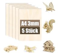 5 planchas de madera contrachapada de tallo A4 3 mm | Madera de tilo para modelismo, corte láser, grabado, tablas de madera para ocio creativo y proyectos DIY (5,A4 (297 x 210 x 3 mm)