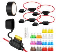 5 Portafusibles 12V Impermeables, 12AWG/16AWG, Con 14 Fusibles | Portafusibles 12V para circuitos de automóviles, motocicletas y camiones, con fusibles planos, extractor y cinta aislante PVC