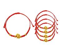 5 pulseras de cuerda roja del año chino del caballo, dije de caballo dorado, pulsera de cuerda trenzada de la suerte para mujeres y hombres, regalo ajustable del zodiaco chino, 5pcs, Madera, Ágata